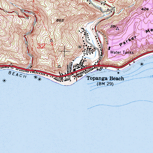 Topographic Map of Topanga Beach, CA