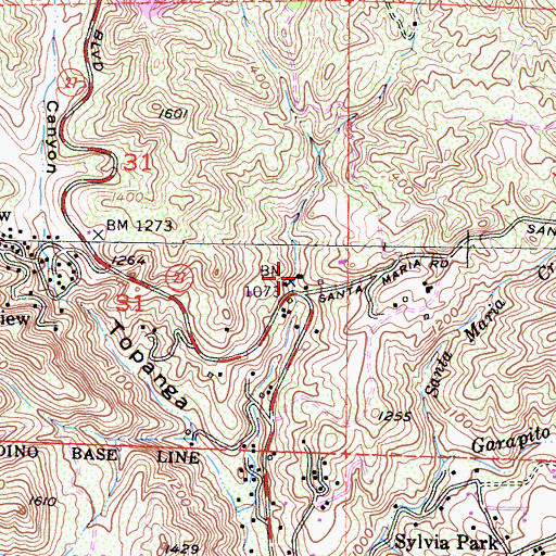 Topographic Map of Topanga Mineral Springs, CA
