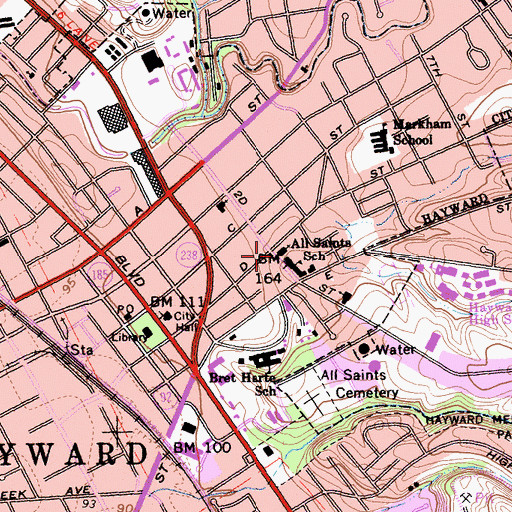 Topographic Map of All Saints Roman Catholic Church, CA