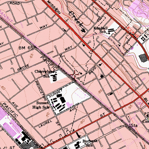 Topographic Map of First Baptist Church, CA