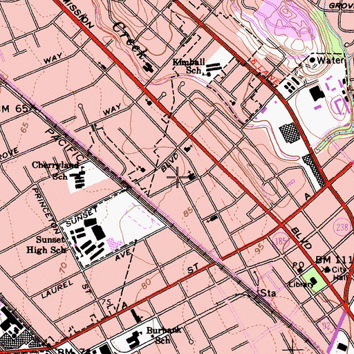 Topographic Map of First Christian Church, CA