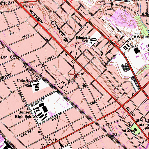 Topographic Map of Four Square Church, CA