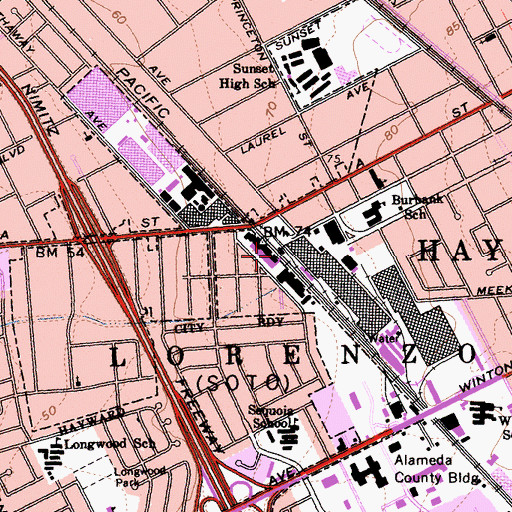 Topographic Map of Haywards Station, CA