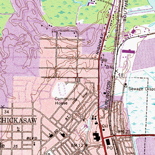 Topographic Map of Chickasaw Post Office, AL
