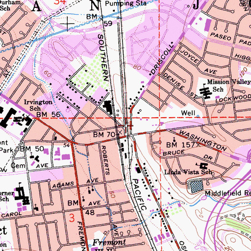 Topographic Map of Anderson Military Academy (historical), CA