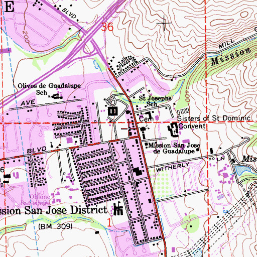 Topographic Map of Saint Josephs Church, CA