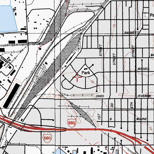 Topographic Map of Atchison Village, CA