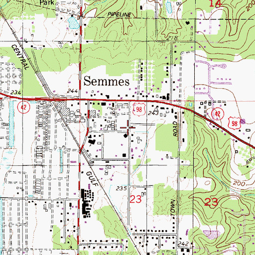 Topographic Map of Semmes Post Office (historical), AL