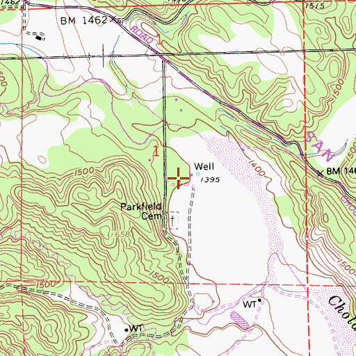 Topographic Map of Hillman Ranch, CA