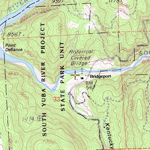 Topographic Map of Bridgeport Covered Bridge, CA
