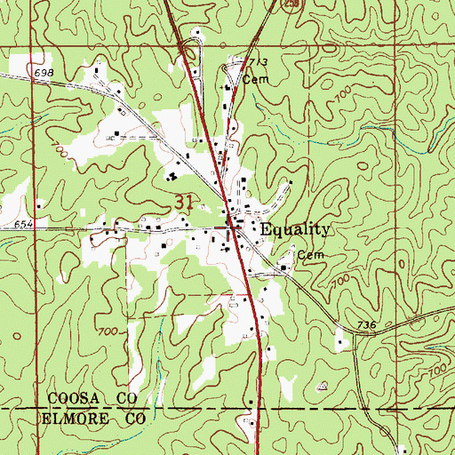 Topographic Map of Equality Post Office, AL