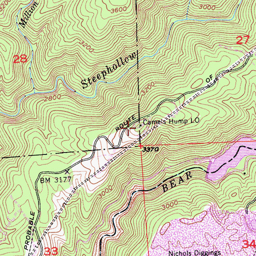 Topographic Map of Camel Hump, CA