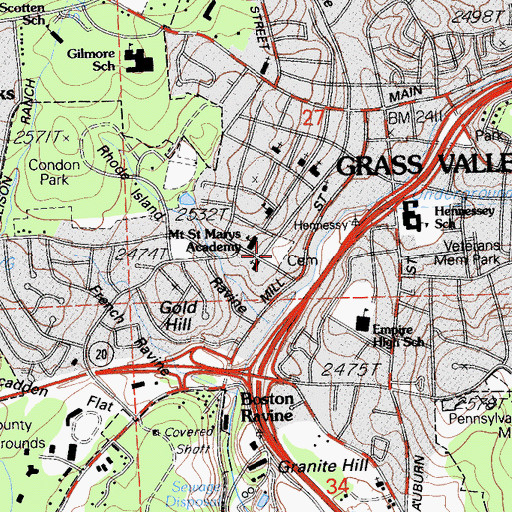 Topographic Map of Old Saint Patrick's Catholic cemetery, CA