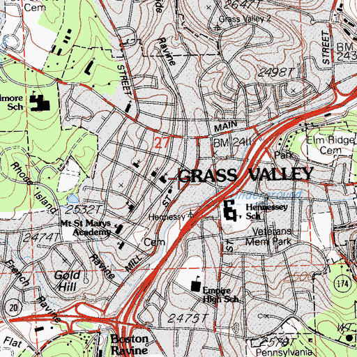 Topographic Map of Grass Valley Branch Nevada County Library, CA