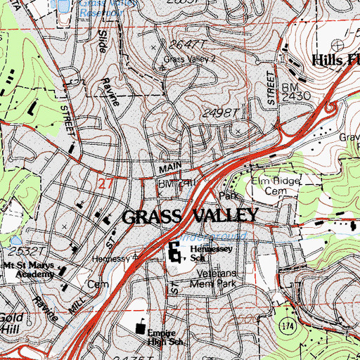 Topographic Map of Grass Valley Post Office, CA