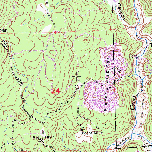Topographic Map of Hunts Hill (historical), CA