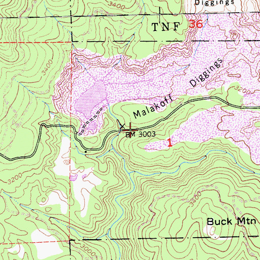 Topographic Map of Malakoff (historical), CA
