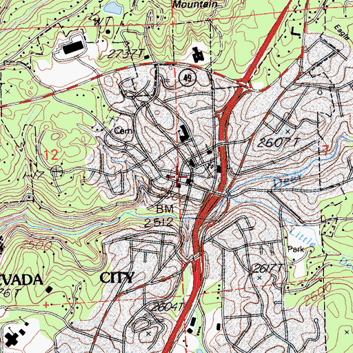 Topographic Map of Nevada City Downtown Historic District, CA