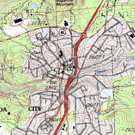 Topographic Map of Nevada City Post Office, CA