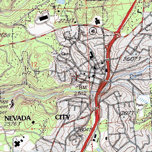 Topographic Map of Nevada Theatre, CA