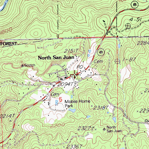 Topographic Map of North San Juan Post Office, CA