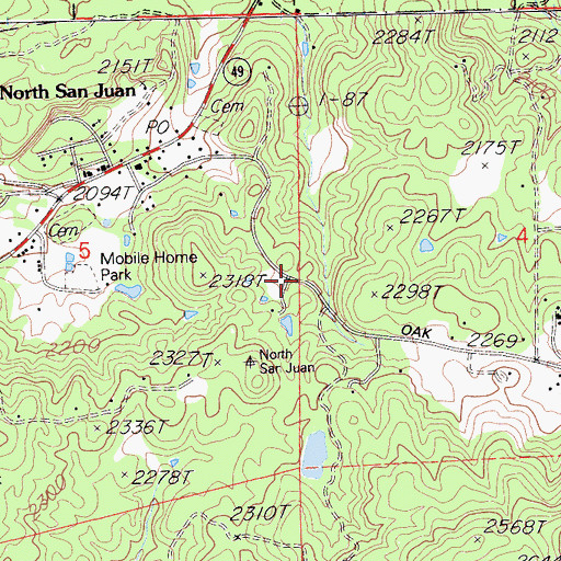 Topographic Map of Oak Tree Elementary School, CA