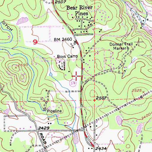 Topographic Map of Pinecrest, CA