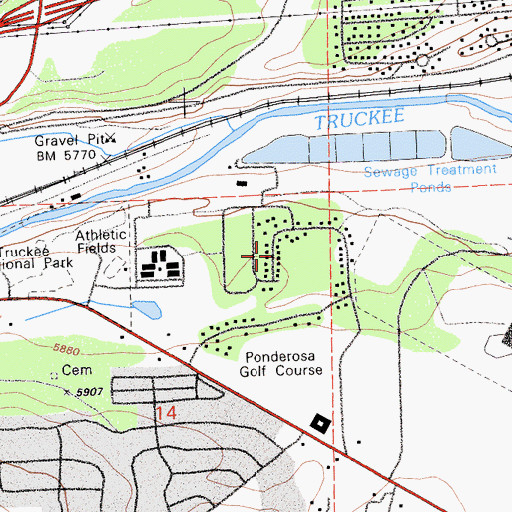 Topographic Map of Ponderosa Fairway Estates, CA