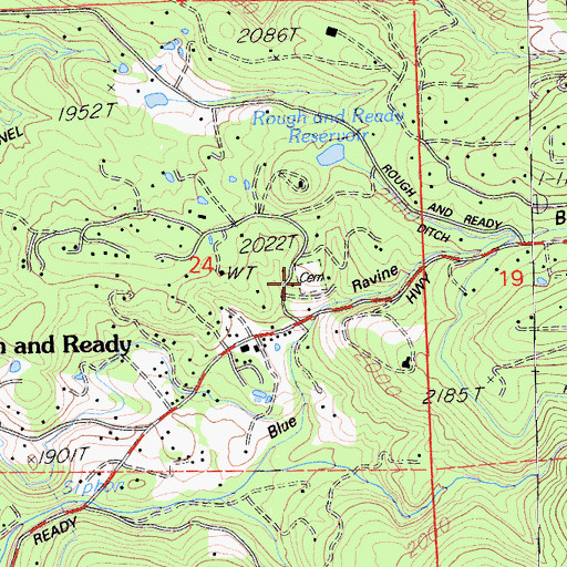 Topographic Map of Rough and Ready Cemetery, CA