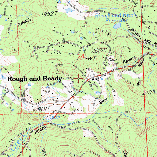 Topographic Map of Rough and Ready Grange Hall, CA