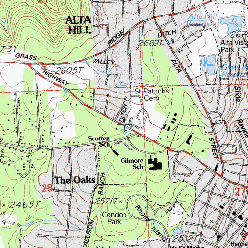 Topographic Map of Saint Patricks Cemetery, CA