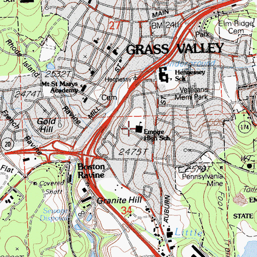 Topographic Map of Sierra Mountain High School, CA