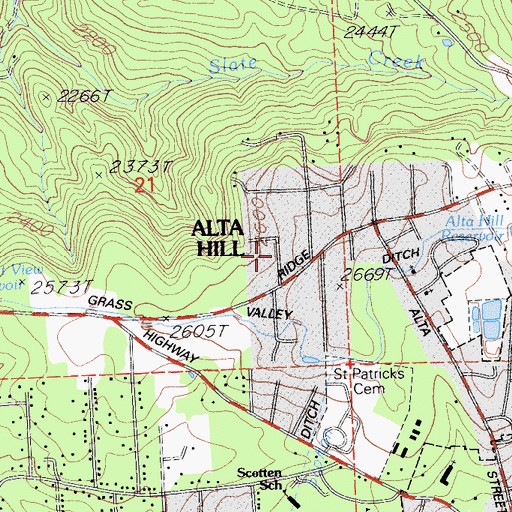 Topographic Map of Sierra Vista Park, CA