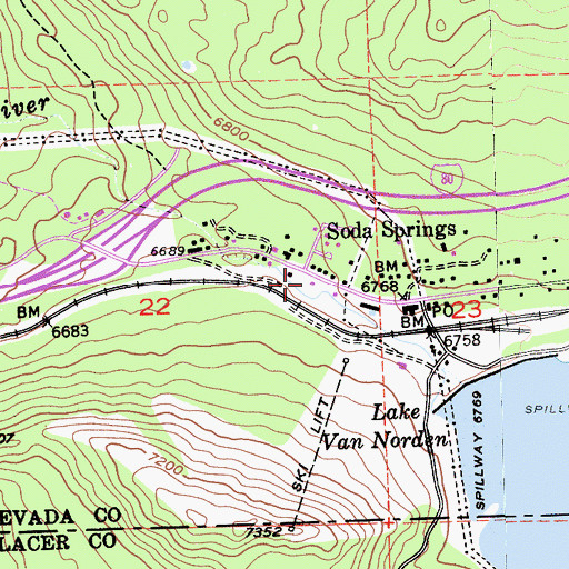 Topographic Map of Soda Springs Post Office, CA