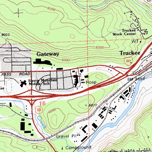 Topographic Map of Truckee Branch Nevada County Public Library, CA
