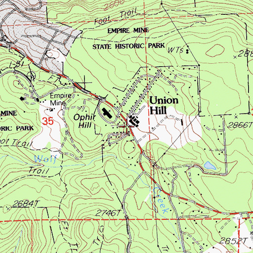 Topographic Map of Union Hill Elementary School, CA