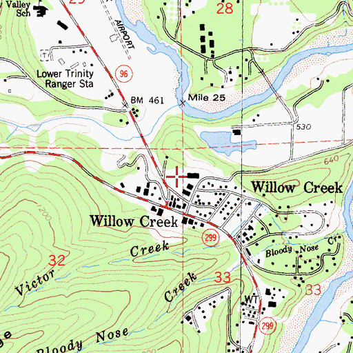 Topographic Map of Willow Creek Post Office, CA
