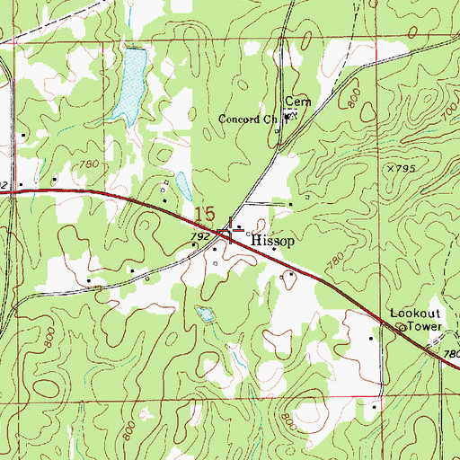 Topographic Map of Hissop Post Office, AL