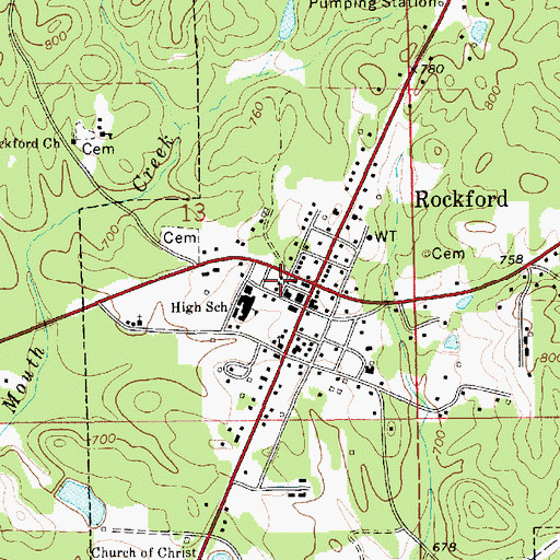 Topographic Map of Rockford Post Office, AL