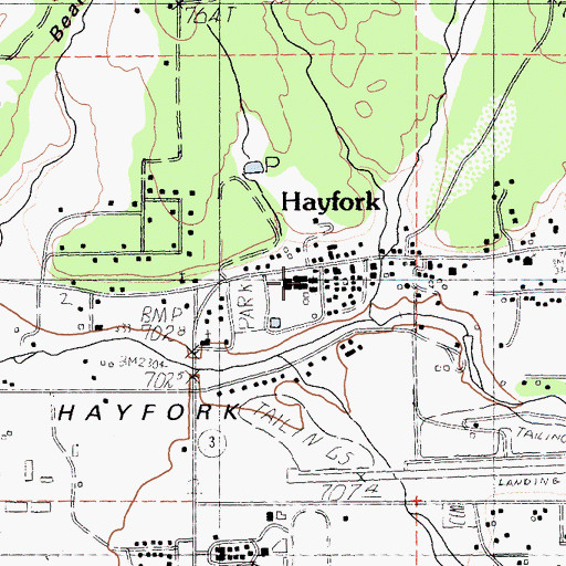 Topographic Map of Hayfork Valley Elementary School, CA