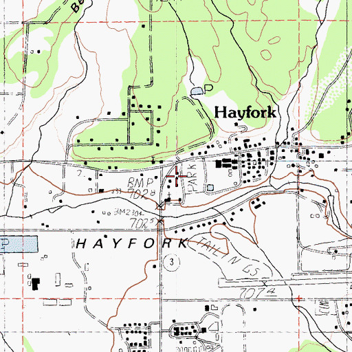 Topographic Map of Hayfork Park, CA