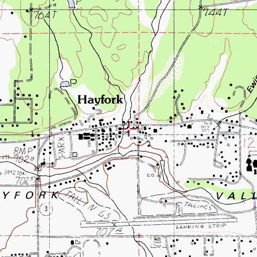 Topographic Map of Hayfork Post Office, CA