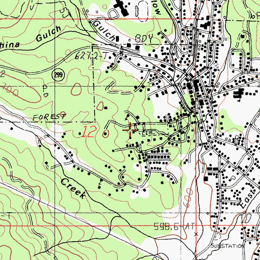 Topographic Map of Weaverville Cemetery, CA
