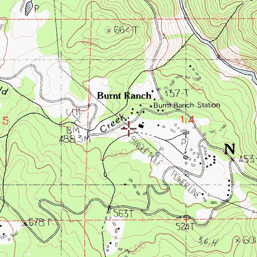 Topographic Map of Burnt Ranch Elementary School, CA