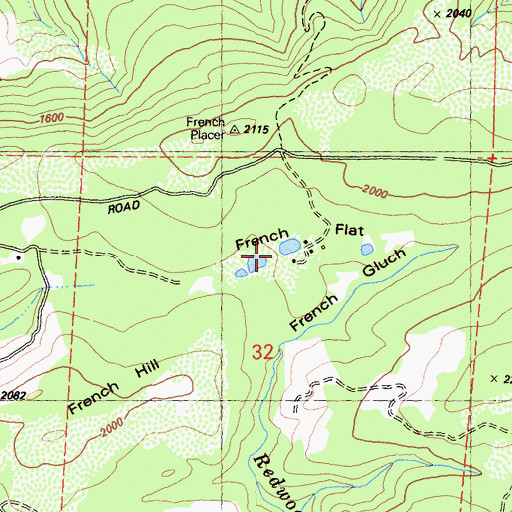 Topographic Map of French Hill Placer Mine, CA