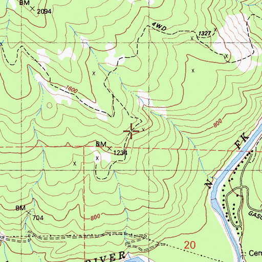 Topographic Map of Negrohead Mine, CA