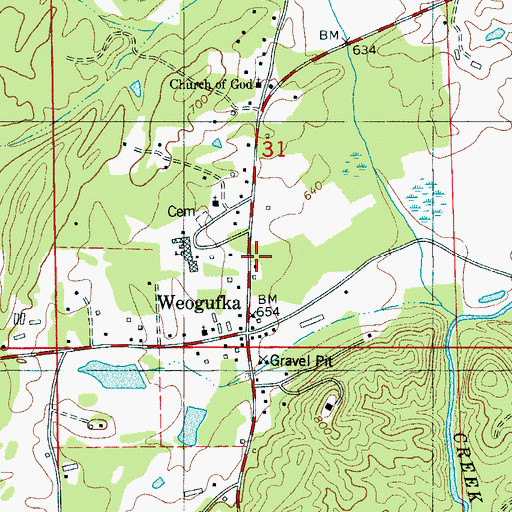 Topographic Map of Weogufka Post Office, AL