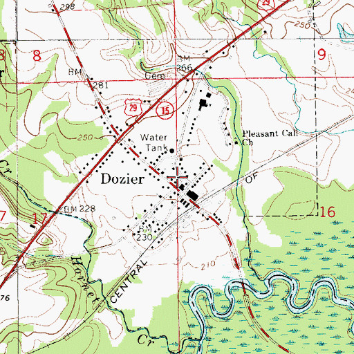 Topographic Map of Dozier Post Office, AL