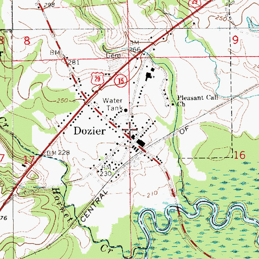 Topographic Map of Dozier Post Office, AL