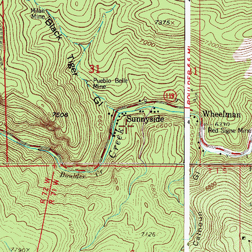 Topographic Map of Aztec Mine, CO